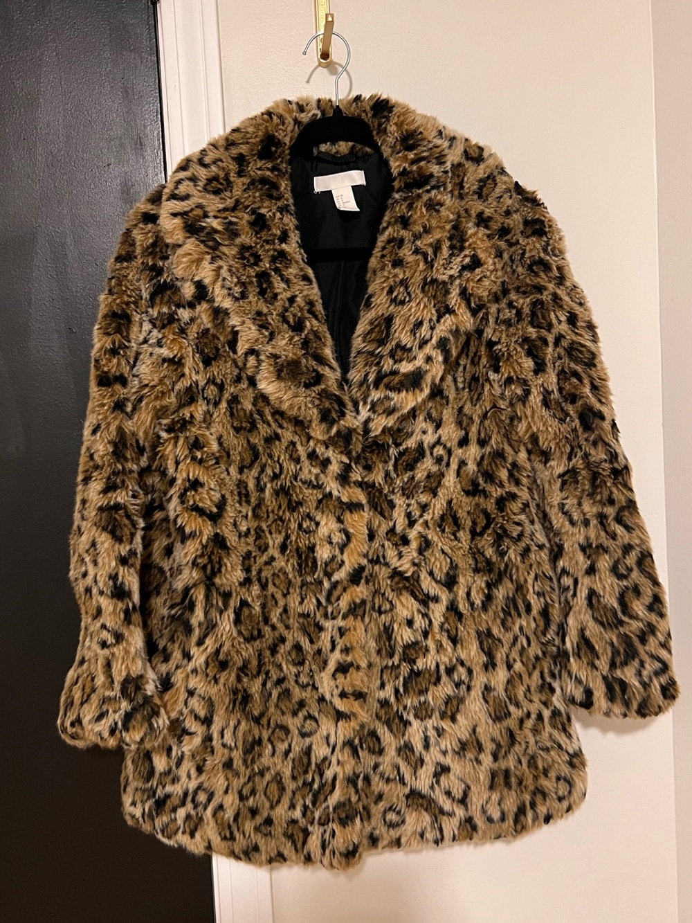 H&M Faux Fur Leopard Teddy Coat - Brown & Black Size 8